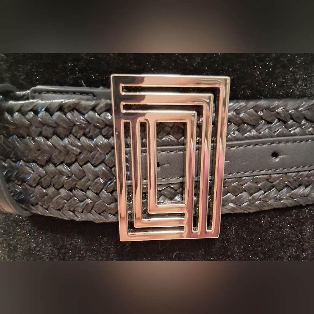 NWOT Karl Lagerfeld Black Raffia & Gold Tone Boho Casual Preppy Belt 36in - Picture 2 of 6